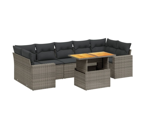 Set de sofás de jardín 8 pzas y cojines ratán sintético gris