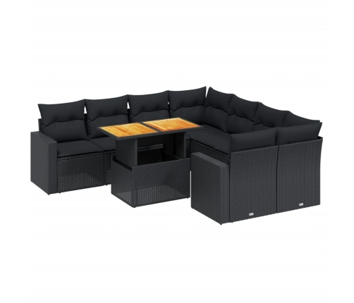 Set de sofás de jardín 8 piezas y cojines ratán sintético negro