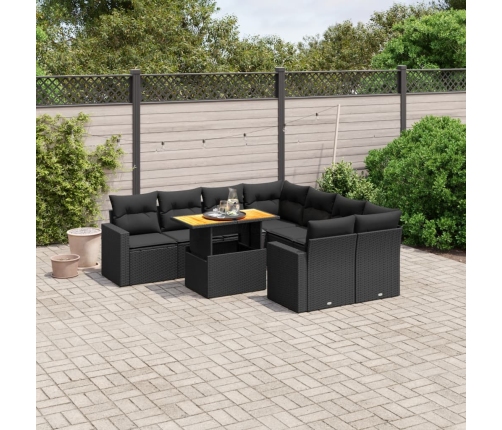 Set de sofás de jardín 8 piezas y cojines ratán sintético negro
