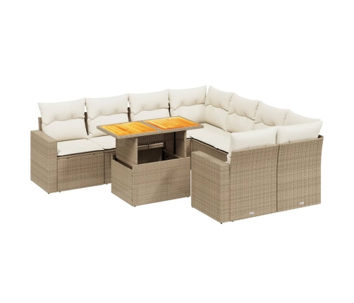 Set de sofás de jardín 9 pzas con cojines ratán sintético beige