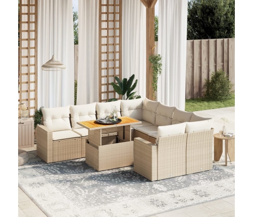 Set de sofás de jardín 9 pzas con cojines ratán sintético beige