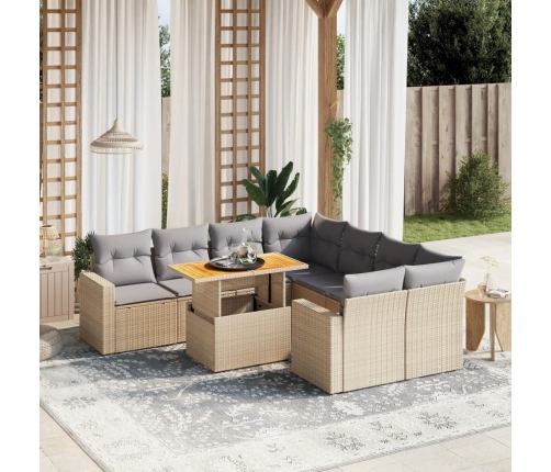 Set de sofás de jardín 9 pzas con cojines ratán sintético beige