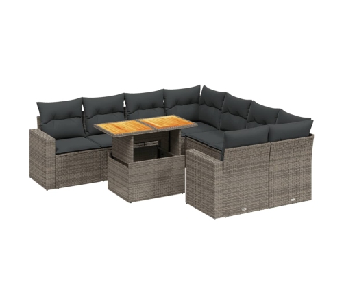 Set de muebles de jardín 9 pzas y cojines ratán sintético gris