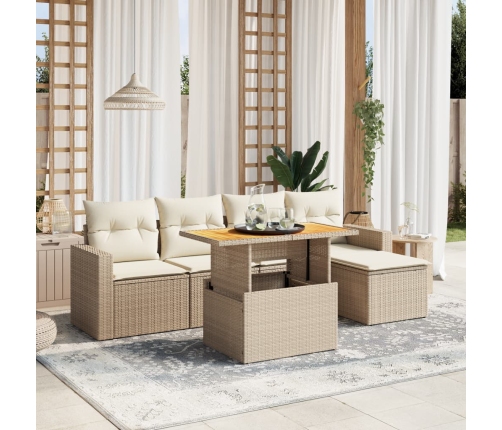 Juego de sofás jardín con cojines 6 pzas ratán sintético beige