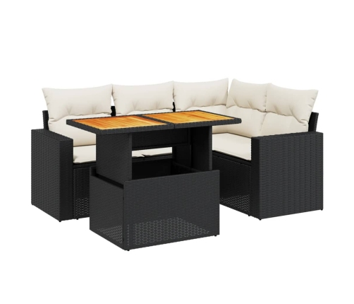 Set de muebles de jardín 5 pzas y cojines ratán sintético negro