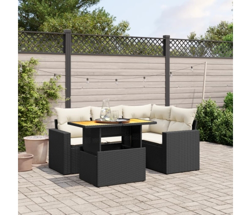 Set de muebles de jardín 5 pzas y cojines ratán sintético negro