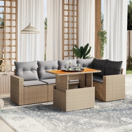 Juego de sofás jardín con cojines 6 pzas ratán sintético beige