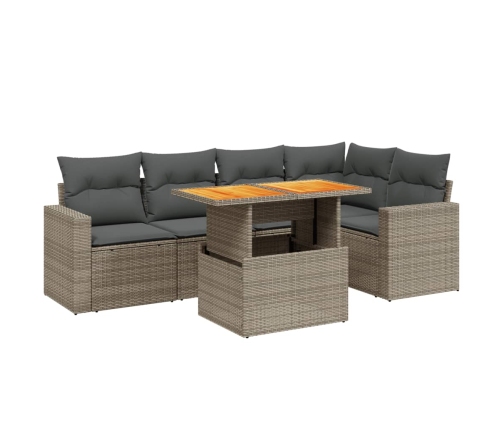 Set de muebles de jardín 6 pzas y cojines ratán sintético gris