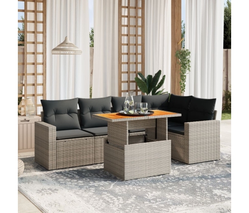 Set de muebles de jardín 6 pzas y cojines ratán sintético gris
