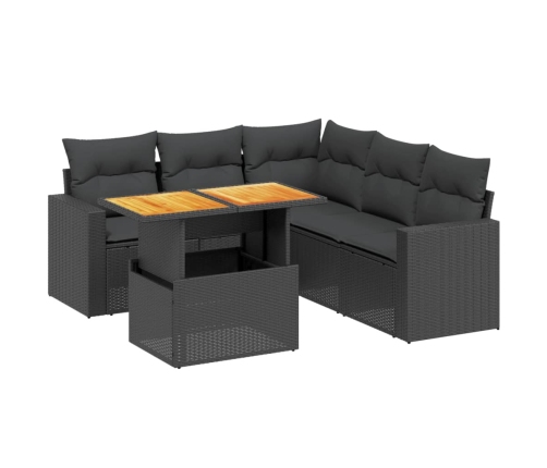 Set de sofás de jardín 6 piezas y cojines ratán sintético negro