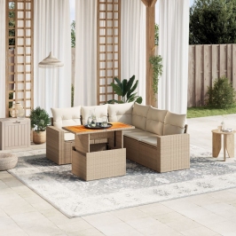 Juego de sofás jardín con cojines 6 pzas ratán sintético beige