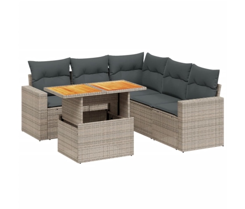 Set de muebles de jardín 6 pzas y cojines ratán sintético gris