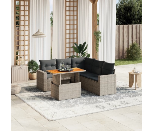 Set de muebles de jardín 6 pzas y cojines ratán sintético gris