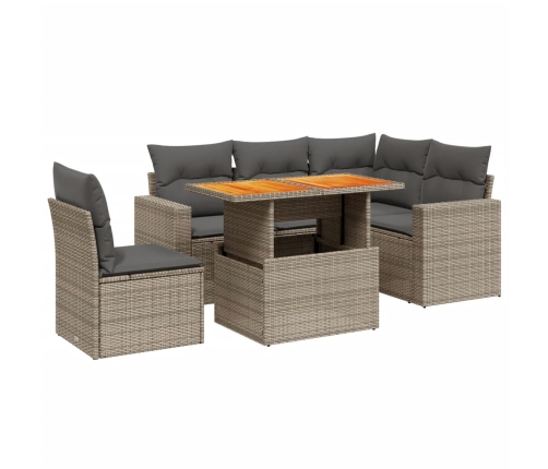 Set de muebles de jardín 6 pzas y cojines ratán sintético gris
