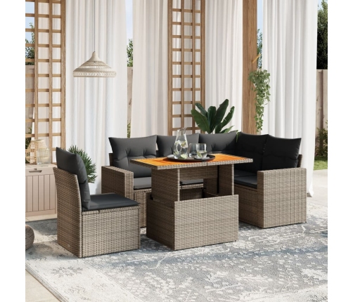 Set de muebles de jardín 6 pzas y cojines ratán sintético gris