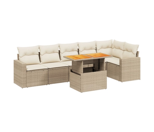 Set sofás de jardín 7 piezas y cojines ratán sintético beige