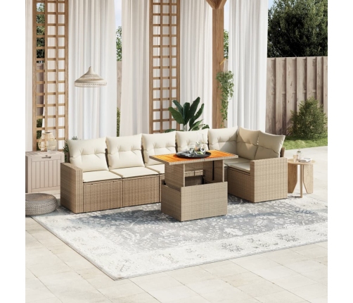 Set sofás de jardín 7 piezas y cojines ratán sintético beige