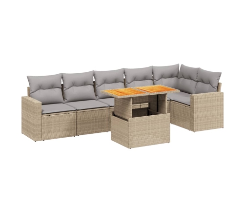 Set sofás de jardín 7 piezas y cojines ratán sintético beige