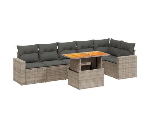 Set de sofás de jardín 7 piezas con cojines ratán PE gris