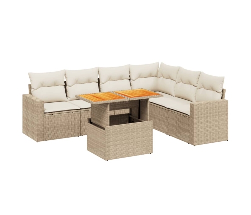 Set sofás de jardín 7 piezas y cojines ratán sintético beige