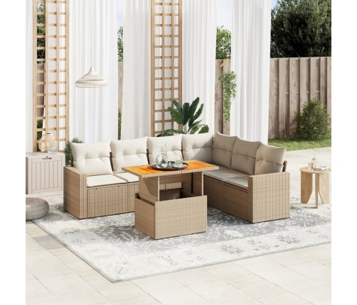 Set sofás de jardín 7 piezas y cojines ratán sintético beige