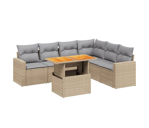 Set sofás de jardín 7 piezas y cojines ratán sintético beige