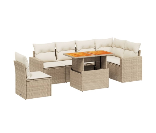 Set sofás de jardín 7 piezas y cojines ratán sintético beige