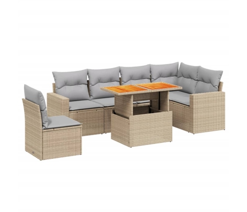Set sofás de jardín 7 piezas y cojines ratán sintético beige