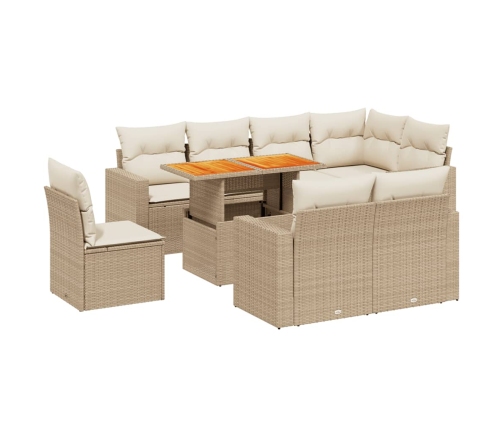 Set de sofás de jardín 9 pzas con cojines ratán sintético beige