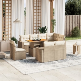 Set de sofás de jardín 9 pzas con cojines ratán sintético beige