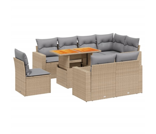 Set de sofás de jardín 9 pzas con cojines ratán sintético beige