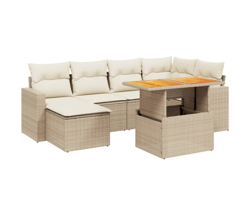 Set sofás de jardín 7 piezas y cojines ratán sintético beige