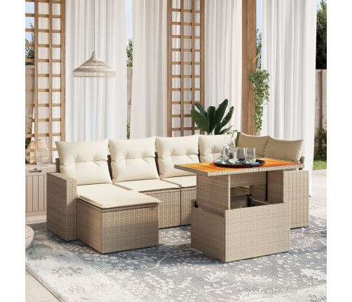 Set sofás de jardín 7 piezas y cojines ratán sintético beige