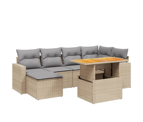 Set sofás de jardín 7 piezas y cojines ratán sintético beige