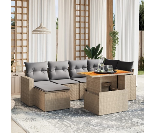 Set sofás de jardín 7 piezas y cojines ratán sintético beige