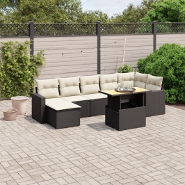 Set de sofás de jardín 8 piezas y cojines ratán sintético negro