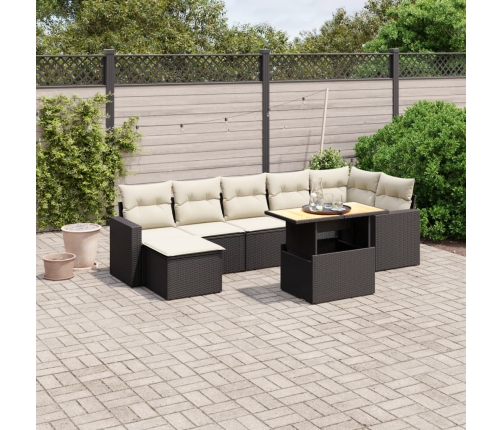 Set de sofás de jardín 8 piezas y cojines ratán sintético negro