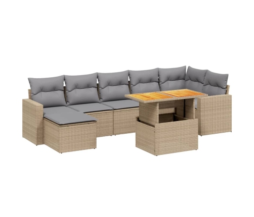 Juego de sofás de jardín con cojines beige 8 pzas ratán PE