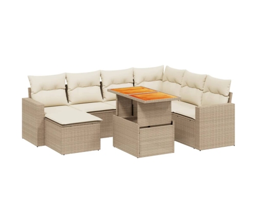 Juego de sofás de jardín con cojines beige 8 pzas ratán PE