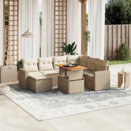 Juego de sofás de jardín con cojines beige 8 pzas ratán PE