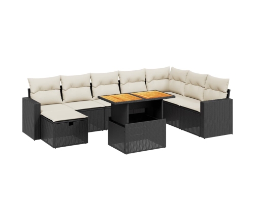 Set de sofás de jardín 8 piezas y cojines ratán sintético negro