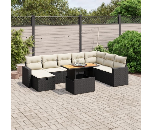 Set de sofás de jardín 8 piezas y cojines ratán sintético negro