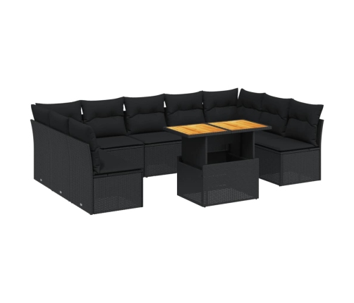 Set de sofás de jardín 10 pzas cojines ratán sintético negro