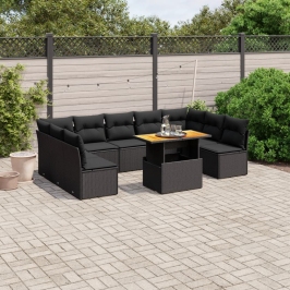 Set de sofás de jardín 10 pzas cojines ratán sintético negro