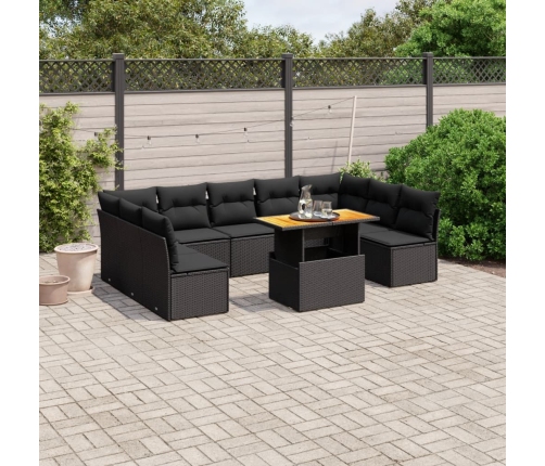 Set de sofás de jardín 10 pzas cojines ratán sintético negro