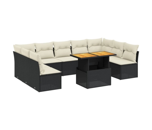 Set de sofás de jardín 10 pzas cojines ratán sintético negro