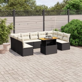 Set de sofás de jardín 10 pzas cojines ratán sintético negro