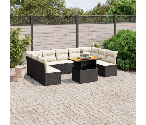 Set de sofás de jardín 10 pzas cojines ratán sintético negro