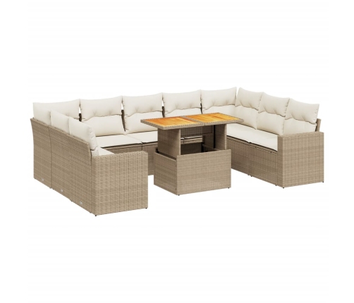 Juego de sofás jardín con cojines beige 10 pzas ratán sintético