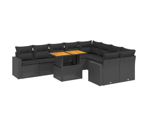 Set de sofás de jardín 10 pzas cojines ratán sintético negro
